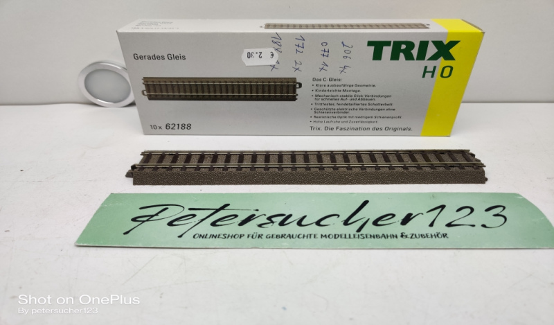 Trix H0 1 x gerades Gleis 62188 / Länge 188,3 mm / OVP
