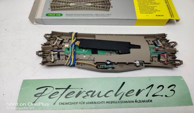 Trix H0 62624 Doppel - Kreuzeiche 188,3mm / 24,3° / Antrieb + Laterne / OVP