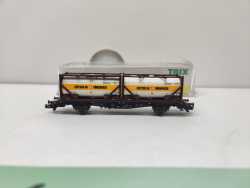 Mini Trix N DC 15257-8 / 2-achsigen Einheitstaschenwagen / Sdgkms 707 / DB AG / „BERTSCHI AG“ / OVP
